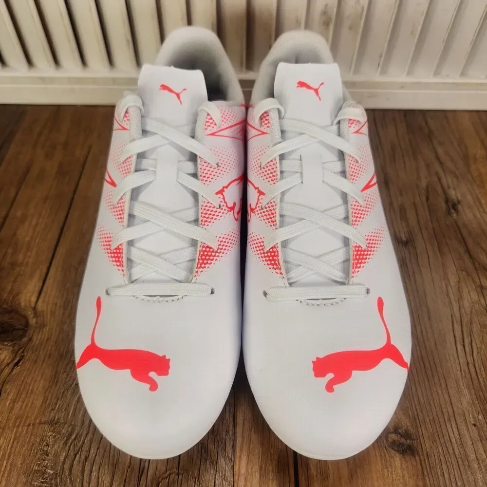 PUMA Attacanto FG/AG Jr Size 5.5 White Fire Orchid Sport Soccer Cleats 107480-04